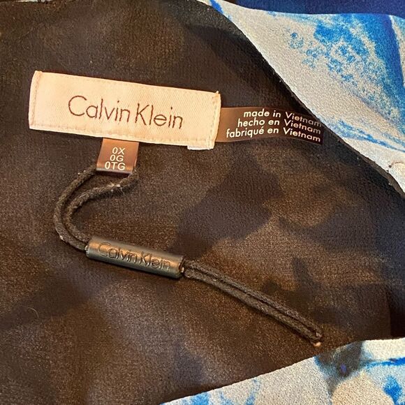 Calvin Klein Balloon Sleeve Blue Black Floral Sheer Blouse 0X Plus Size XXL - Picture 5 of 11